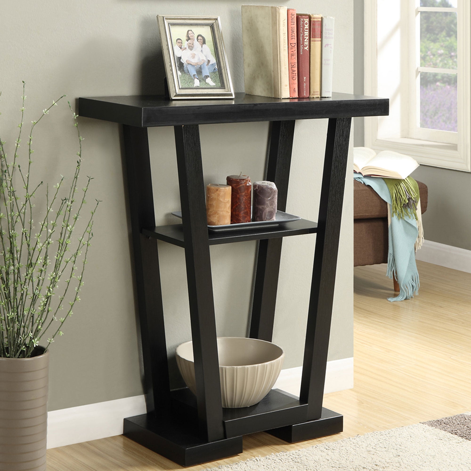 Convenience Concepts Newport V 32 Inch Wide 3 Tier Hallway Console Table, Black
