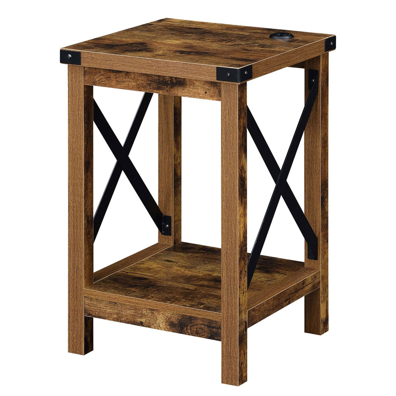 Convenience Concepts Durango End Table with Charging Station and Shelf, Barnwood