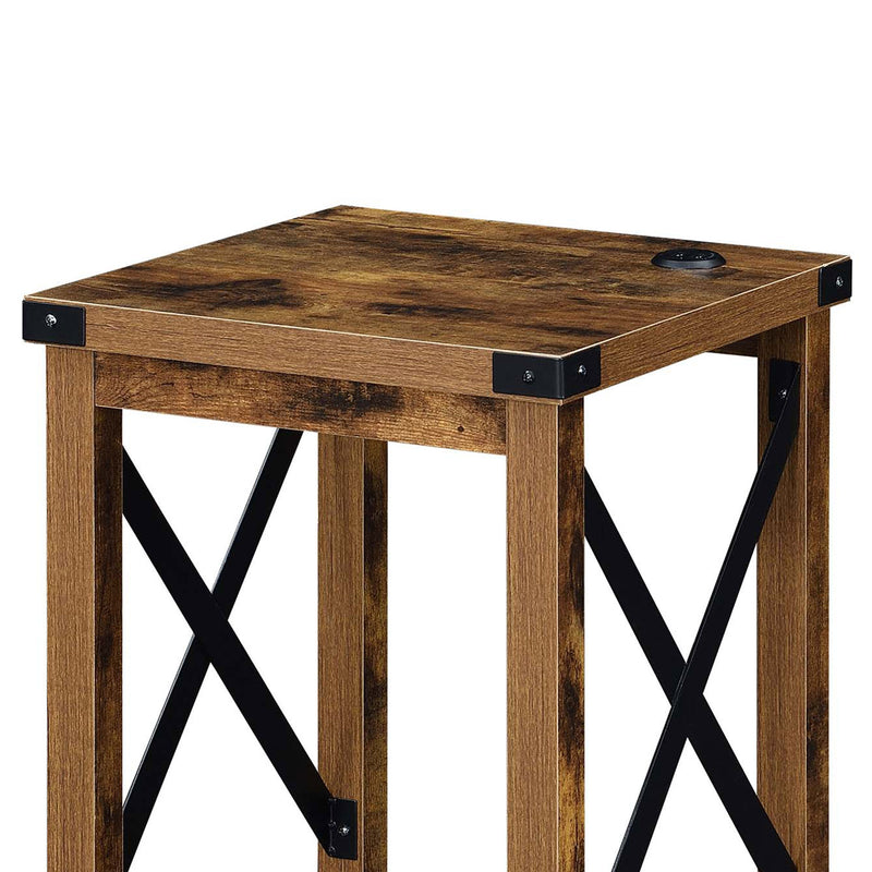 Convenience Concepts Durango End Table with Charging Station and Shelf, Barnwood