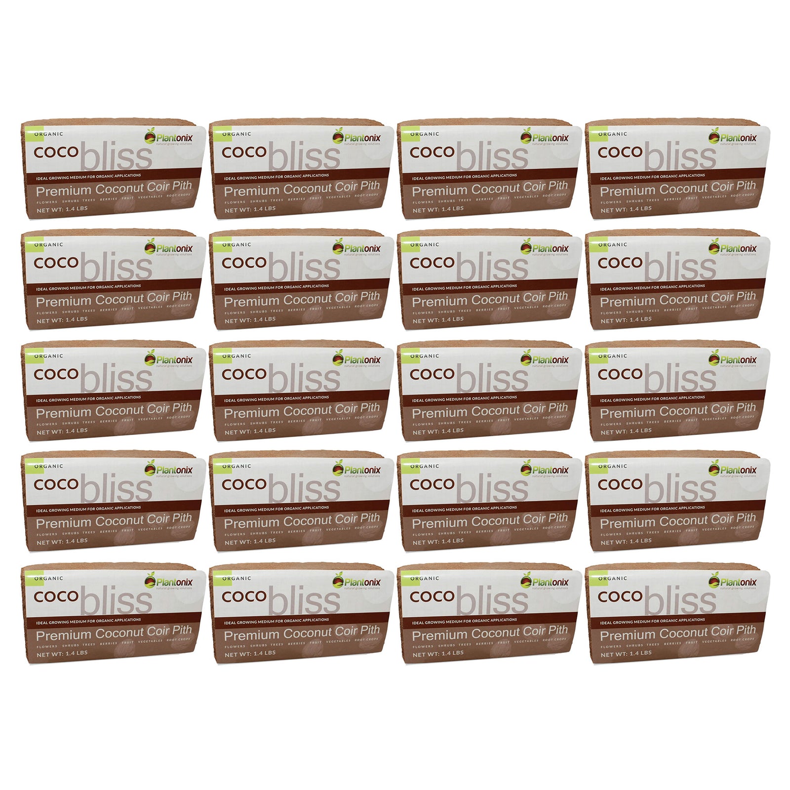 Plantonix Coco Bliss Premium Organic Coconut Coir Pith, 650GM Bricks (20 Pack) - VMInnovations