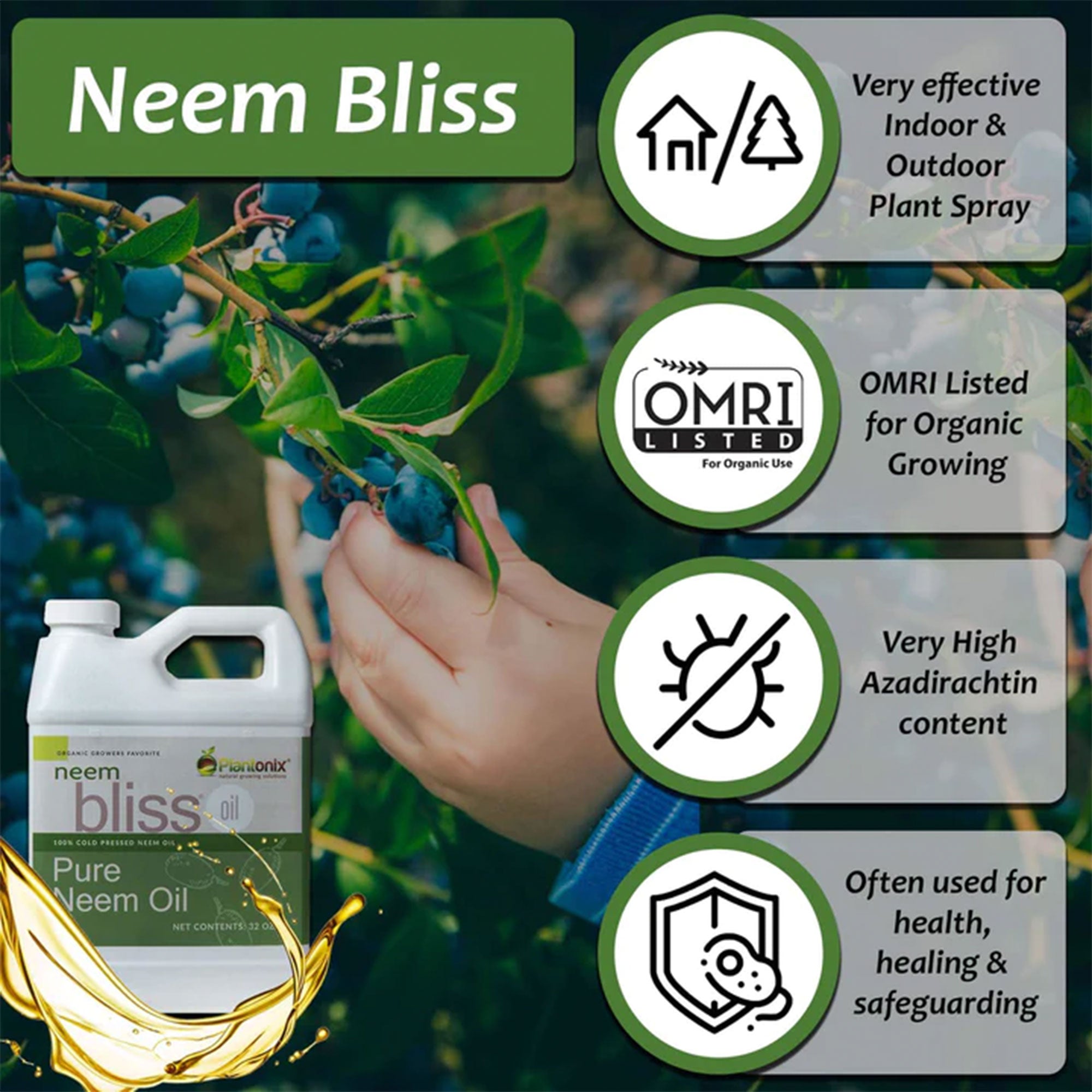 Plantonix Neem Bliss Premium 100% Pure Cold Pressed Seed Oil, 1 Gal (Open Box)