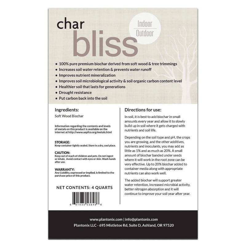 Plantonix Char Bliss Indoor Outdoor Premium Biochar Soil Conditioner, 30 Quarts