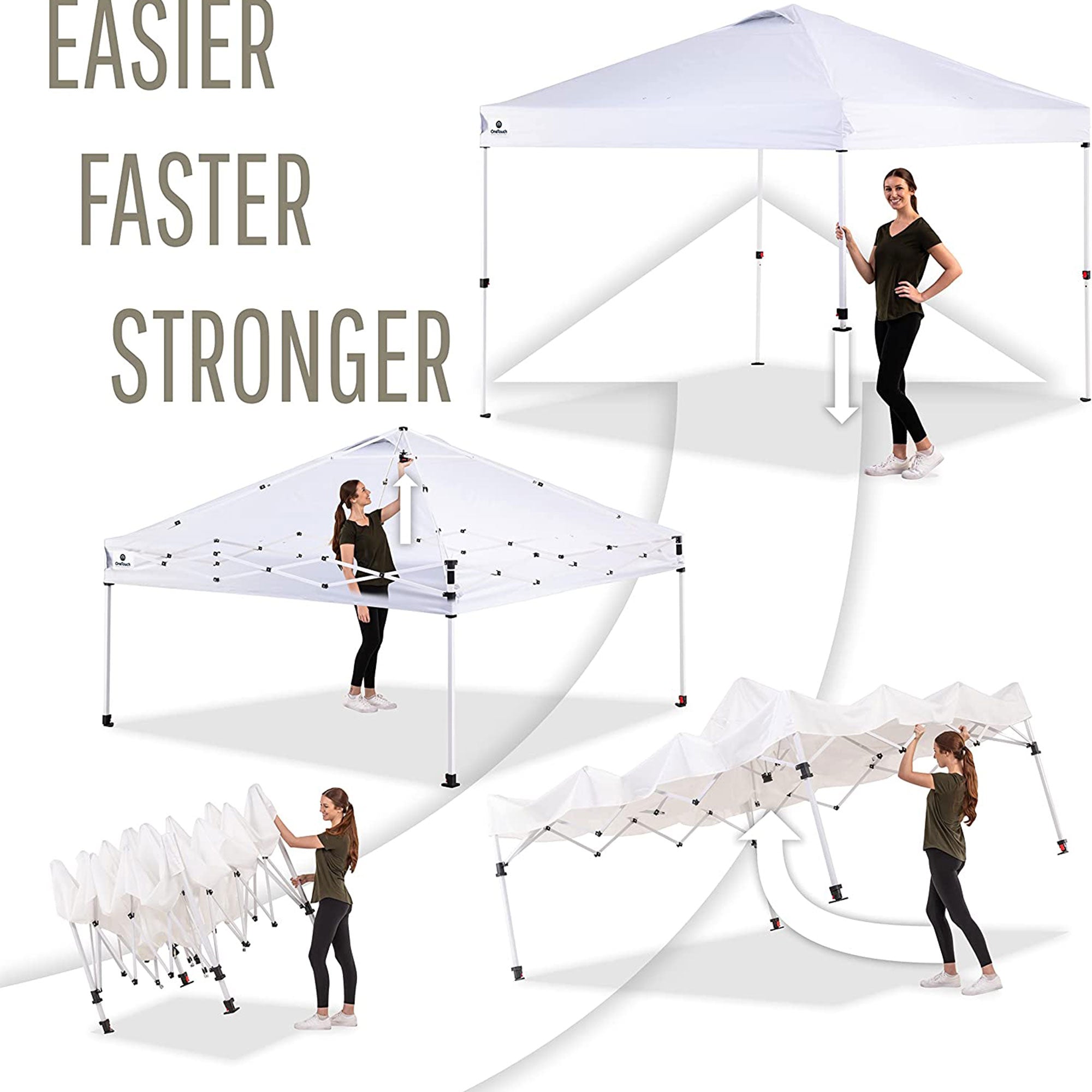 OneTouch 10 Foot x 10 Foot Instant Event Canopy w/ Rail Bars and Sidewall, White