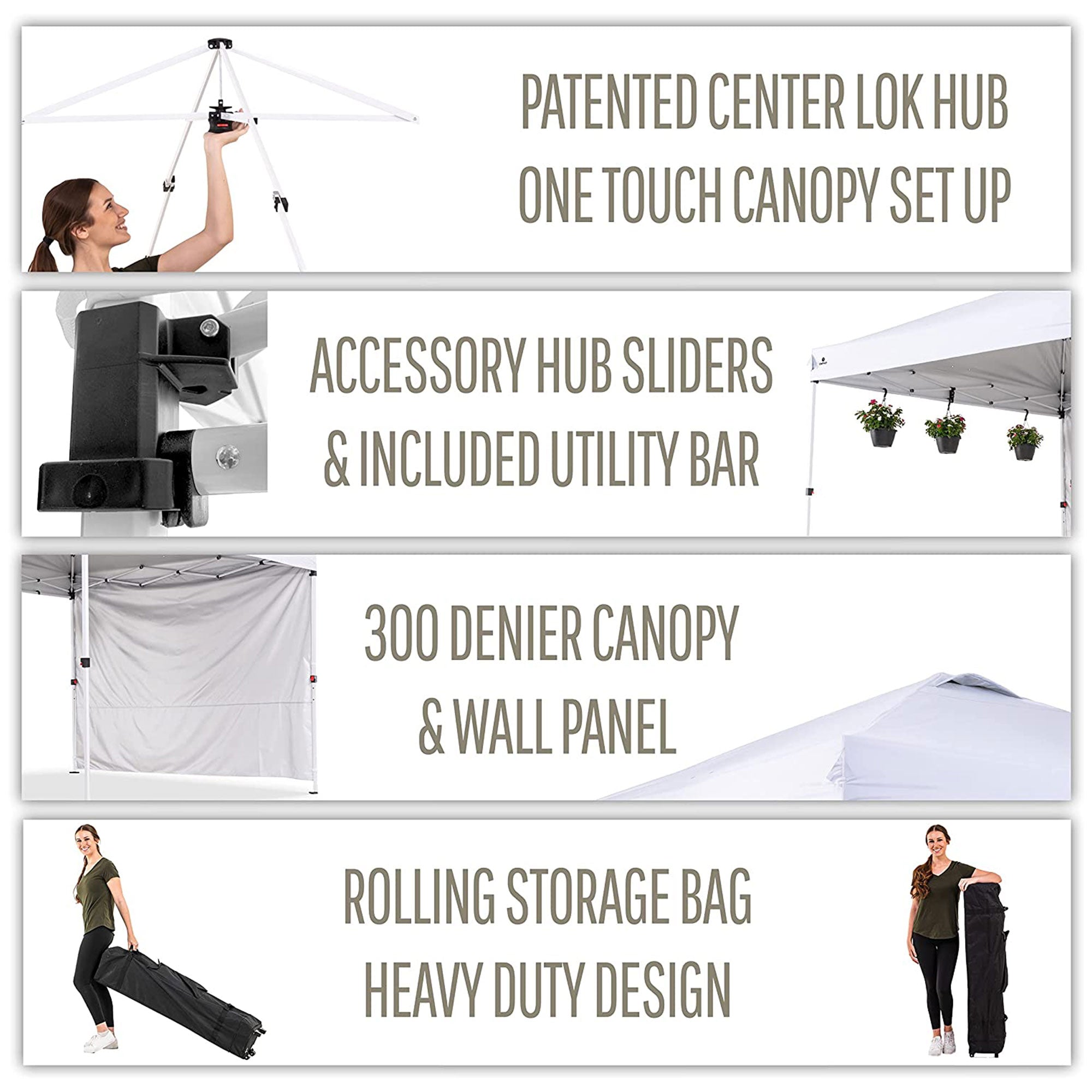 OneTouch 10 Foot x 10 Foot Instant Event Canopy w/ Rail Bars and Sidewall, White - VMInnovations