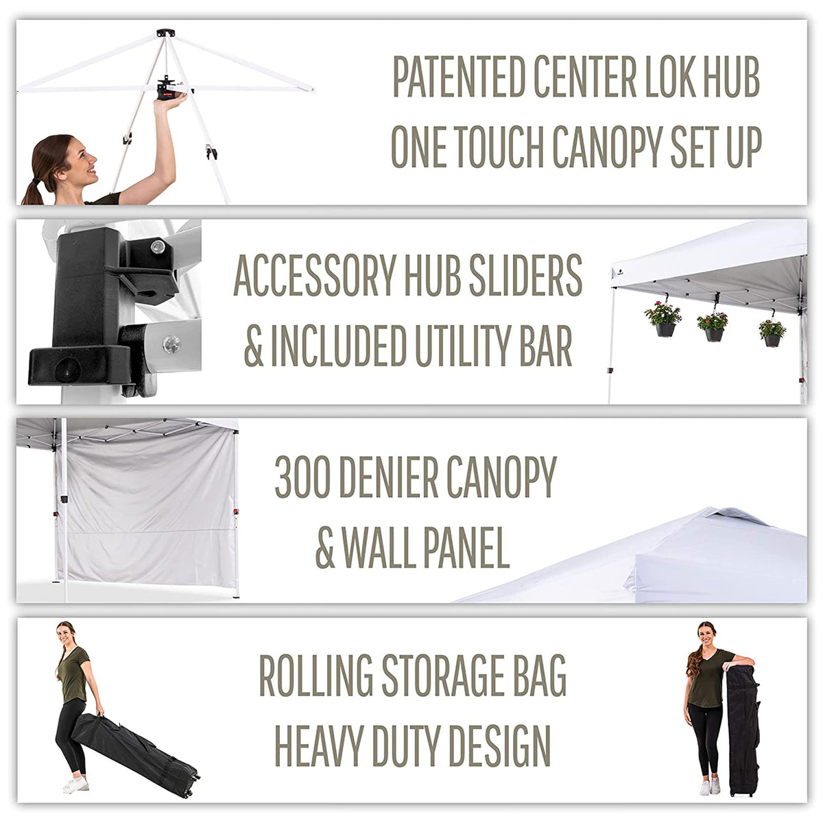 OneTouch 10 Foot x 10 Foot Instant Event Canopy w/ Rail Bars and Sidewall, White