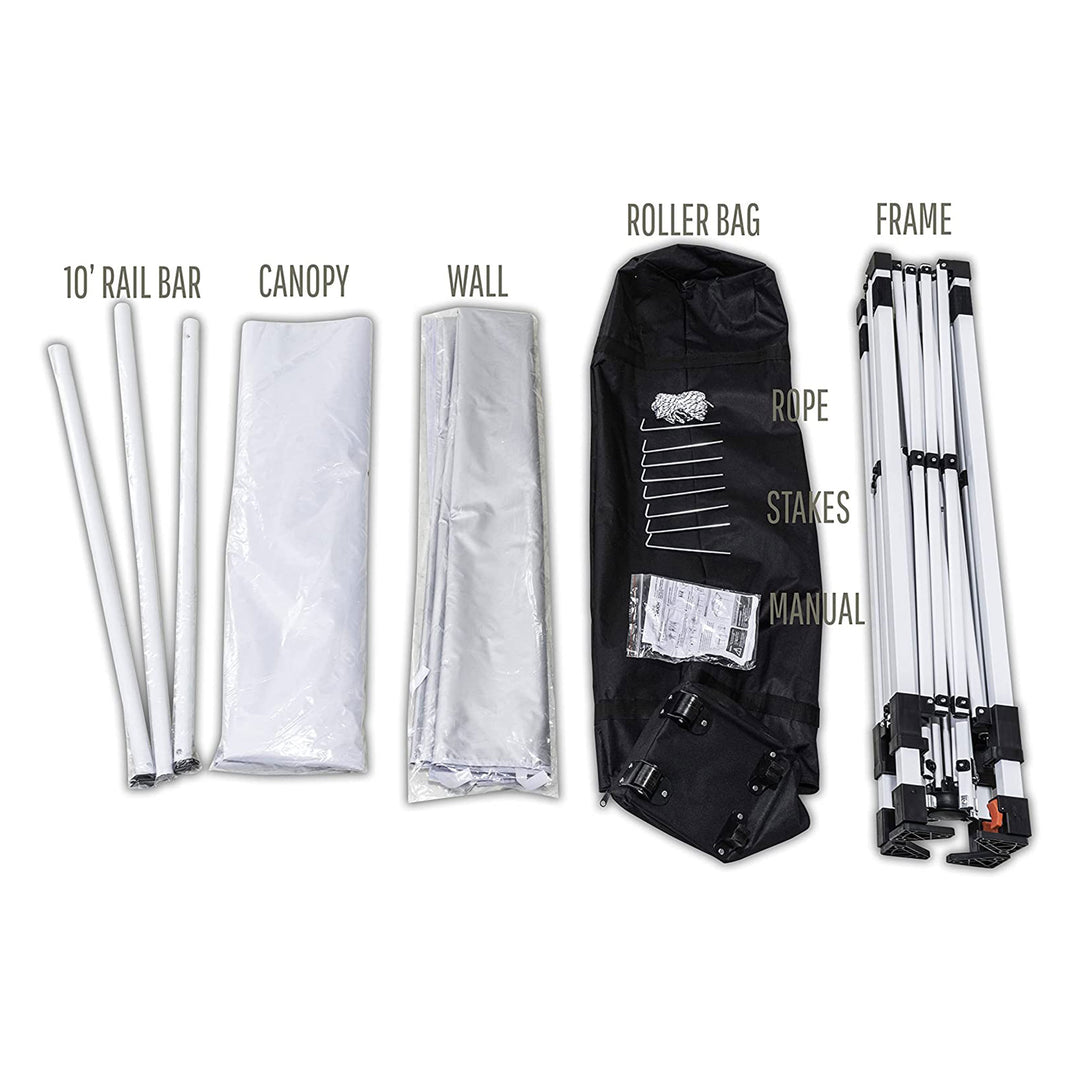 OneTouch 10x10 Foot Instant Event Canopy w/ Rail Bars and Sidewall, White (Used)