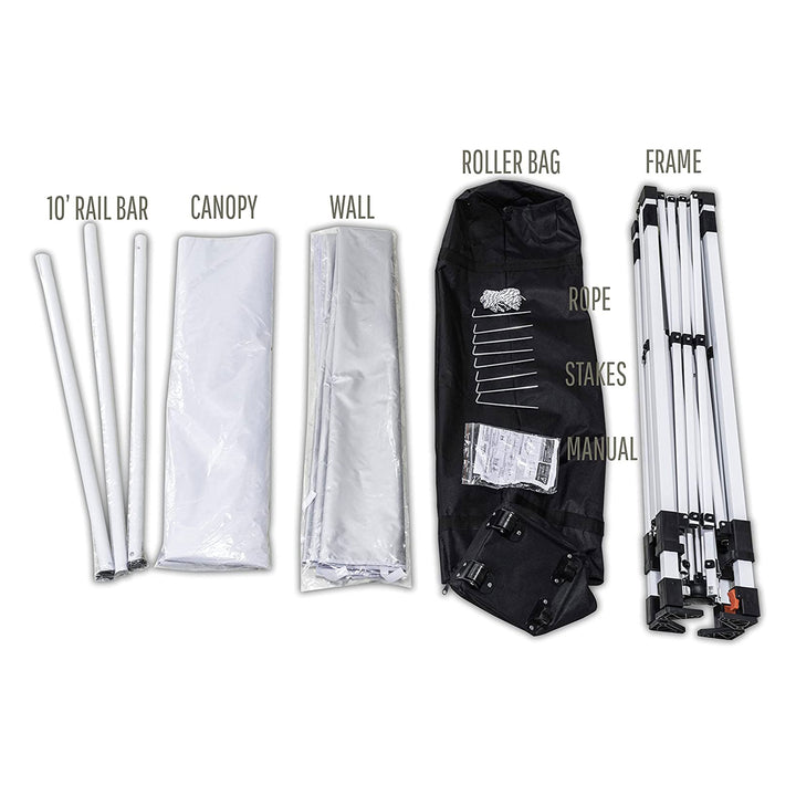 OneTouch 10x10 Foot Instant Event Canopy w/ Rail Bars and Sidewall, White (Used)
