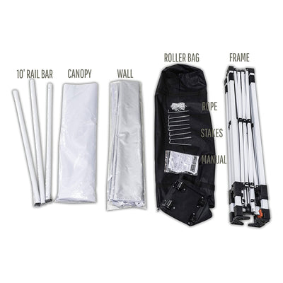OneTouch 10 Foot x 10 Foot Instant Event Canopy w/ Rail Bars and Sidewall, White - VMInnovations
