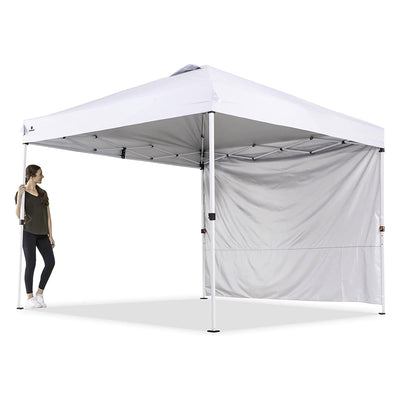 OneTouch 10 Foot x 10 Foot Instant Event Canopy w/ Rail Bars and Sidewall, White