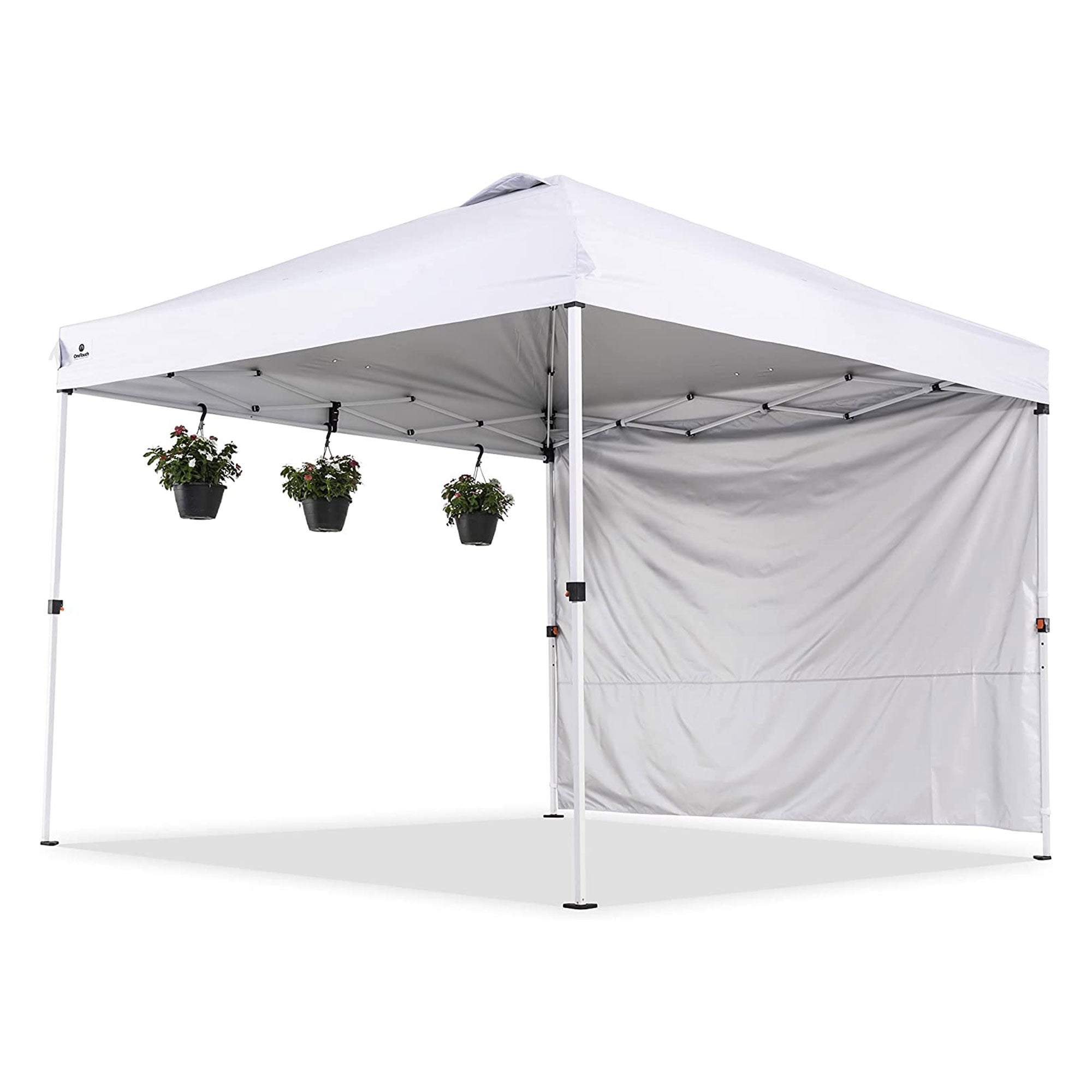 OneTouch 10 Foot x 10 Foot Instant Event Canopy w/ Rail Bars and Sidewall, White - VMInnovations