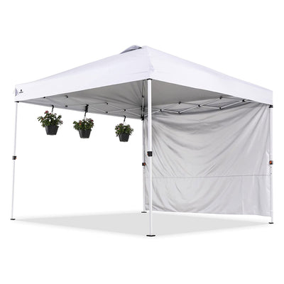 OneTouch 10 Foot x 10 Foot Instant Event Canopy w/ Rail Bars and Sidewall, White - VMInnovations