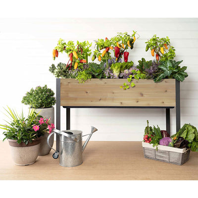 CedarCraft 21x47x32" Self Watering Elevated Planter, Cedar, w/ Greenhouse Cover