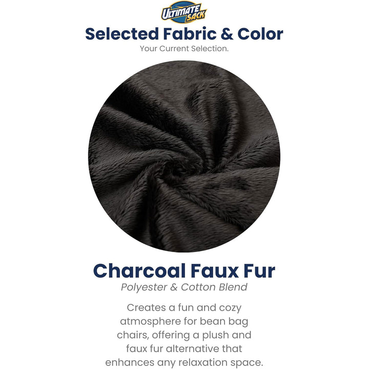 Ultimate Sack 6000 6 Foot Foam Pre-Filled Fur Cover Bean Bag Chair, Charcoal