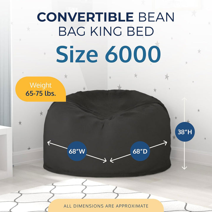 Ultimate Sack 6000 6 Foot Foam Pre-Filled Fur Cover Bean Bag Chair, Charcoal