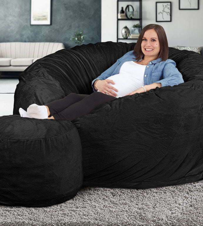 Ultimate Sack 6000 6 Foot Foam Pre-Filled Fur Cover Bean Bag Chair, Charcoal