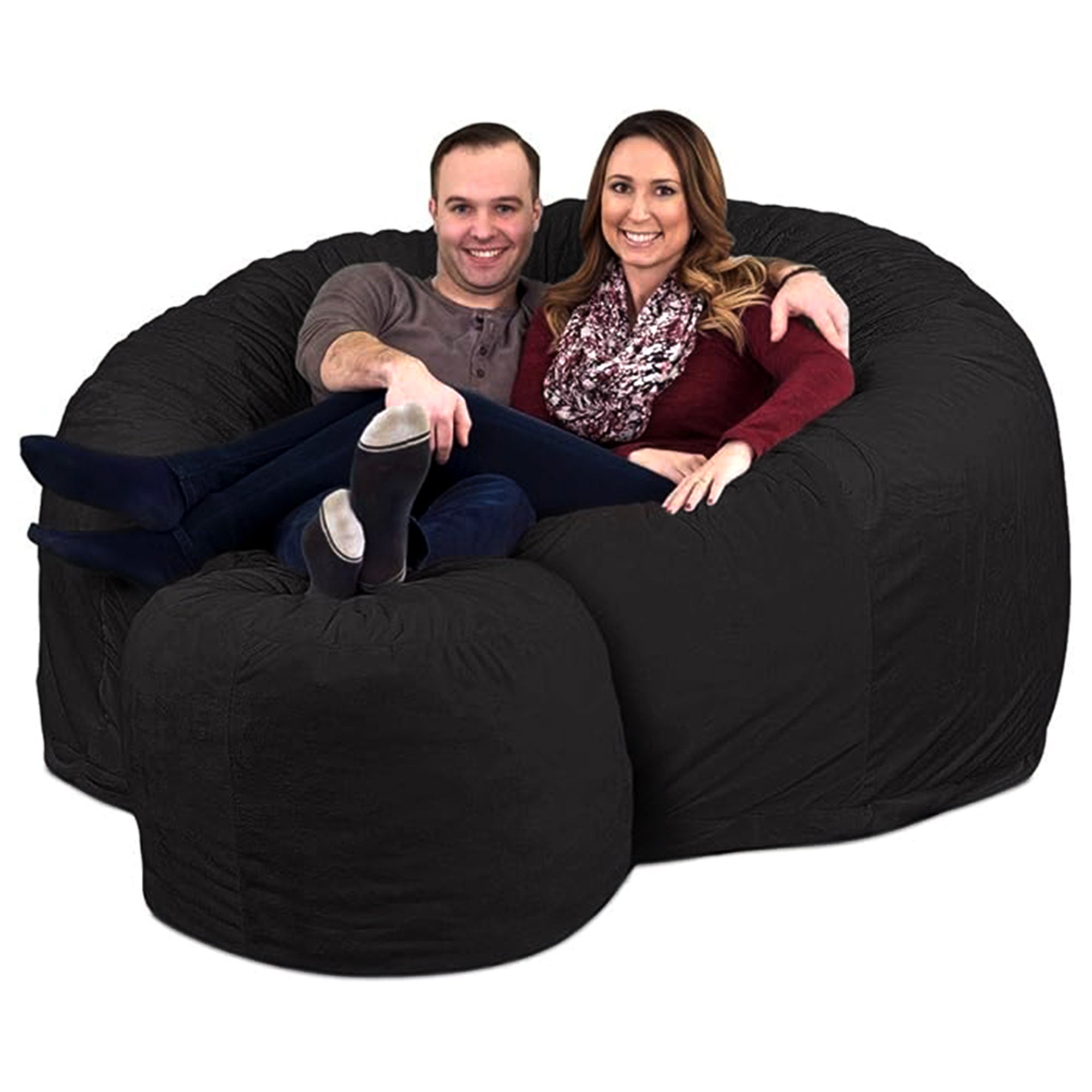 Ultimate Sack 6ft Bean Bag Chair and Footstool, Oversized Lounger, Grey Suede - VMInnovations