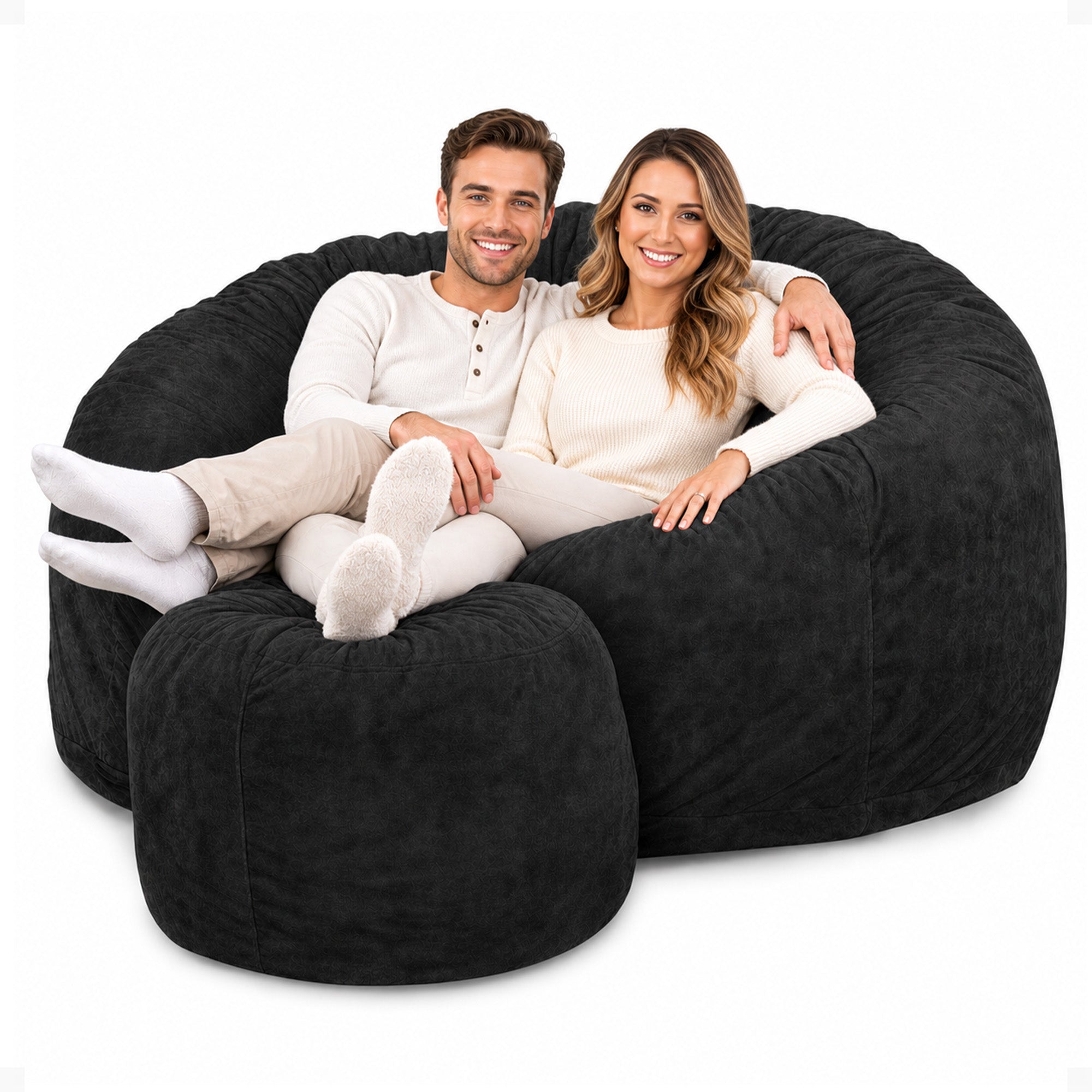 Ultimate Sack 6ft Bean Bag Chair and Footstool, Oversized Lounger, Grey Suede - VMInnovations
