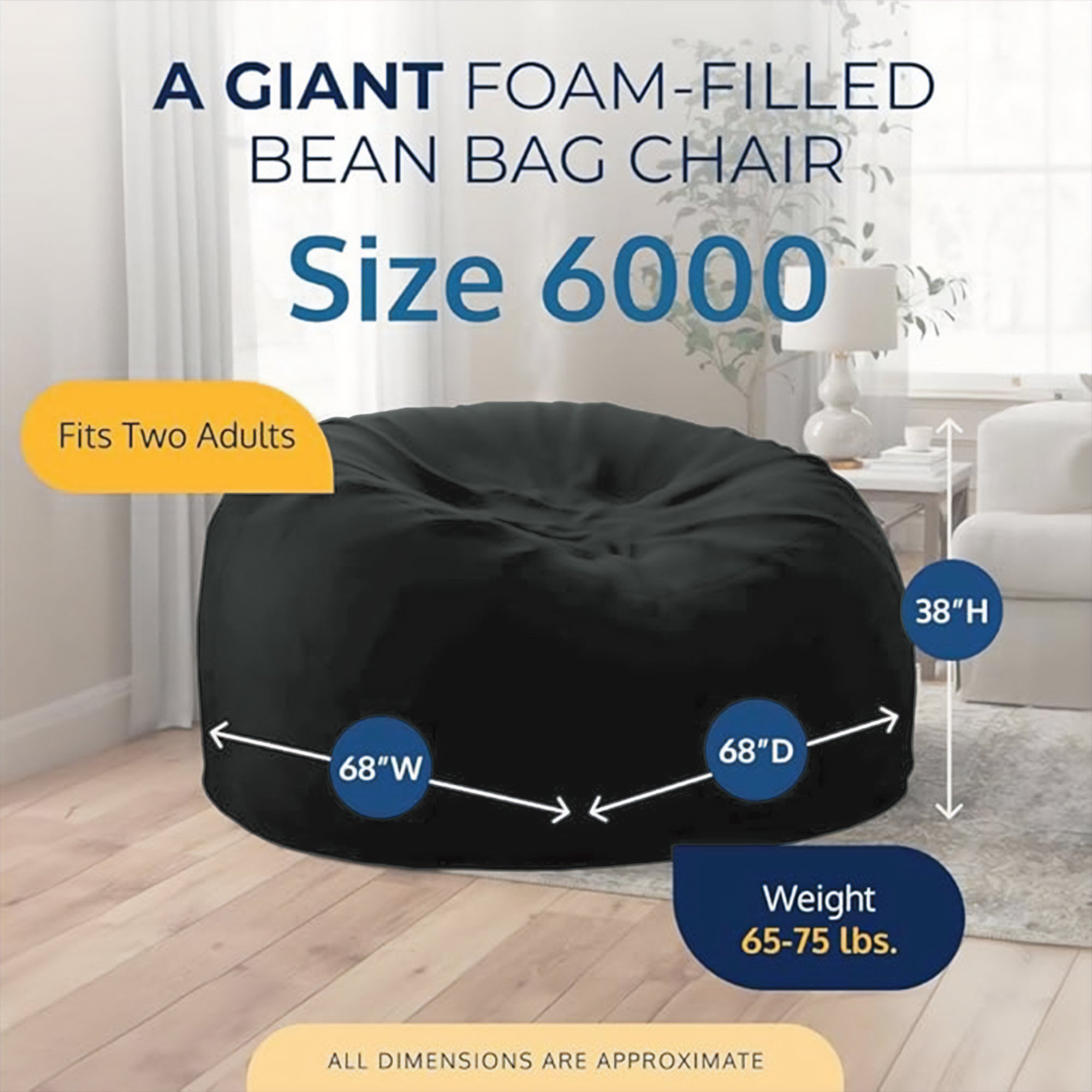 Ultimate Sack 6ft Bean Bag Chair and Footstool, Oversized Lounger, Black Suede - VMInnovations