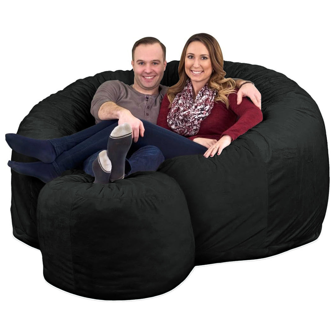 Ultimate Sack 6ft Bean Bag Chair and Footstool, Oversized Lounger, Black Suede