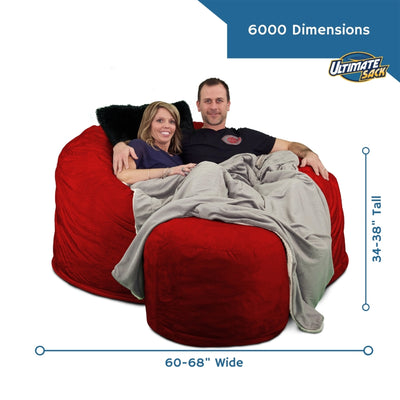 Ultimate Sack 6000 6 Foot Pre Filled Fur Bean Bag Chair with Footstool, Navy