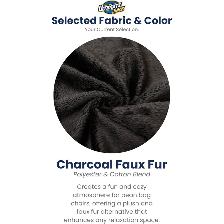 Ultimate Sack 6000 6 Foot Pre Filled Fur Bean Bag Chair with Footstool, Charcoal