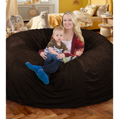 Ultimate Sack 6000 6 Foot Pre Filled Fur Bean Bag Chair with Footstool, Brown