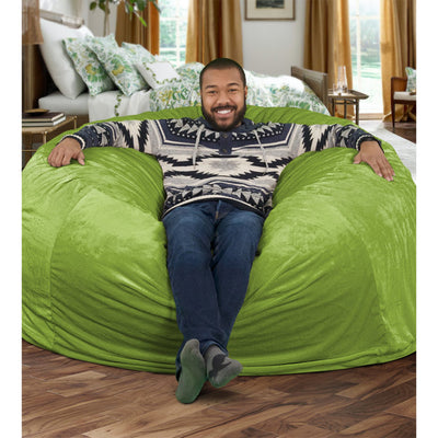 Ultimate Sack 6000 6 Foot Pre Filled Fur Bean Bag Chair with Footstool, Lime