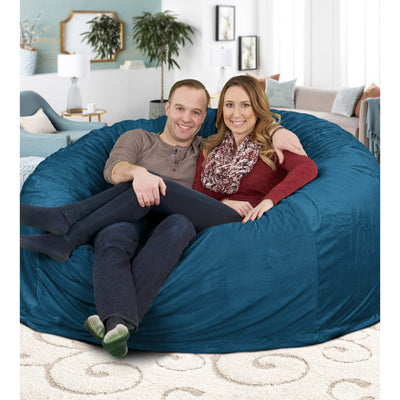 Ultimate Sack 6000 6 Foot Pre Filled Fur Bean Bag Chair with Footstool, Cloud