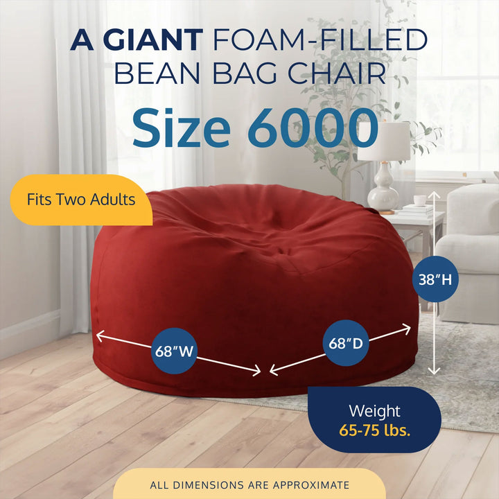 Ultimate Sack 6' Bean Bag Chair and Footstool, Oversized Lounger, Burgundy Suede