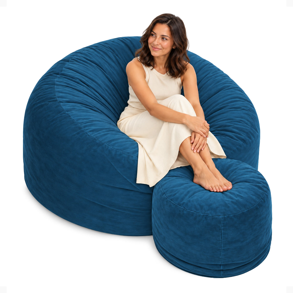 Ultimate Sack 5ft Bean Bag Chair and Footstool, Oversized Lounger, Cloud Suede - VMInnovations