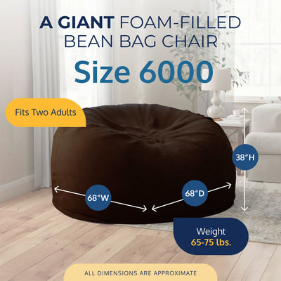 Ultimate Sack 6ft Bean Bag Chair and Footstool, Oversized Lounger, Brown Suede - VMInnovations