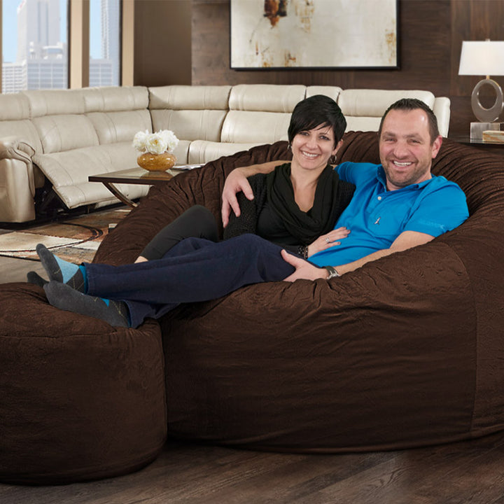 Ultimate Sack 6ft Bean Bag Chair and Footstool, Oversized Lounger, Brown Suede