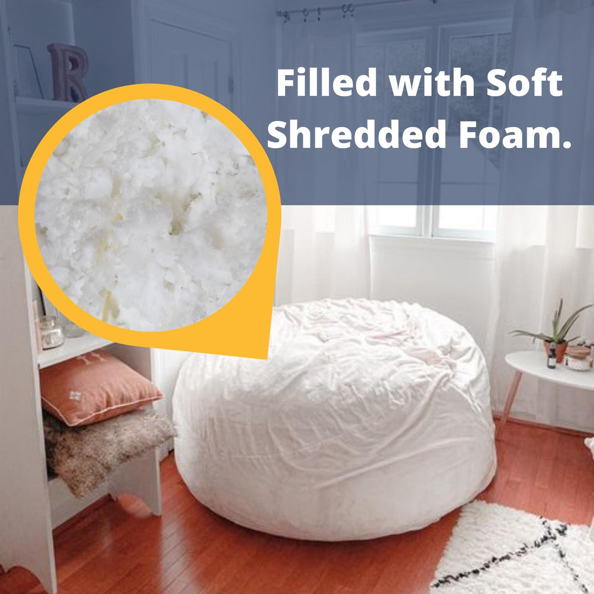 Ultimate Sack 6000 6 Foot Pre Filled Fur Bean Bag Chair with Footstool, Cloud