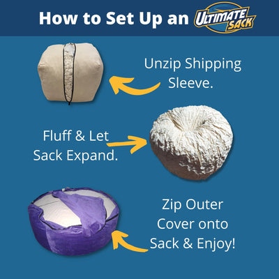Ultimate Sack 6000 6 Foot Pre Filled Fur Bean Bag Chair with Footstool, Cloud