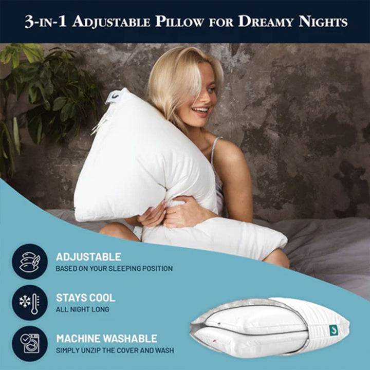 Sleepgram Bed Support Sleeping Pillow with Microfiber Cover, King Size, White