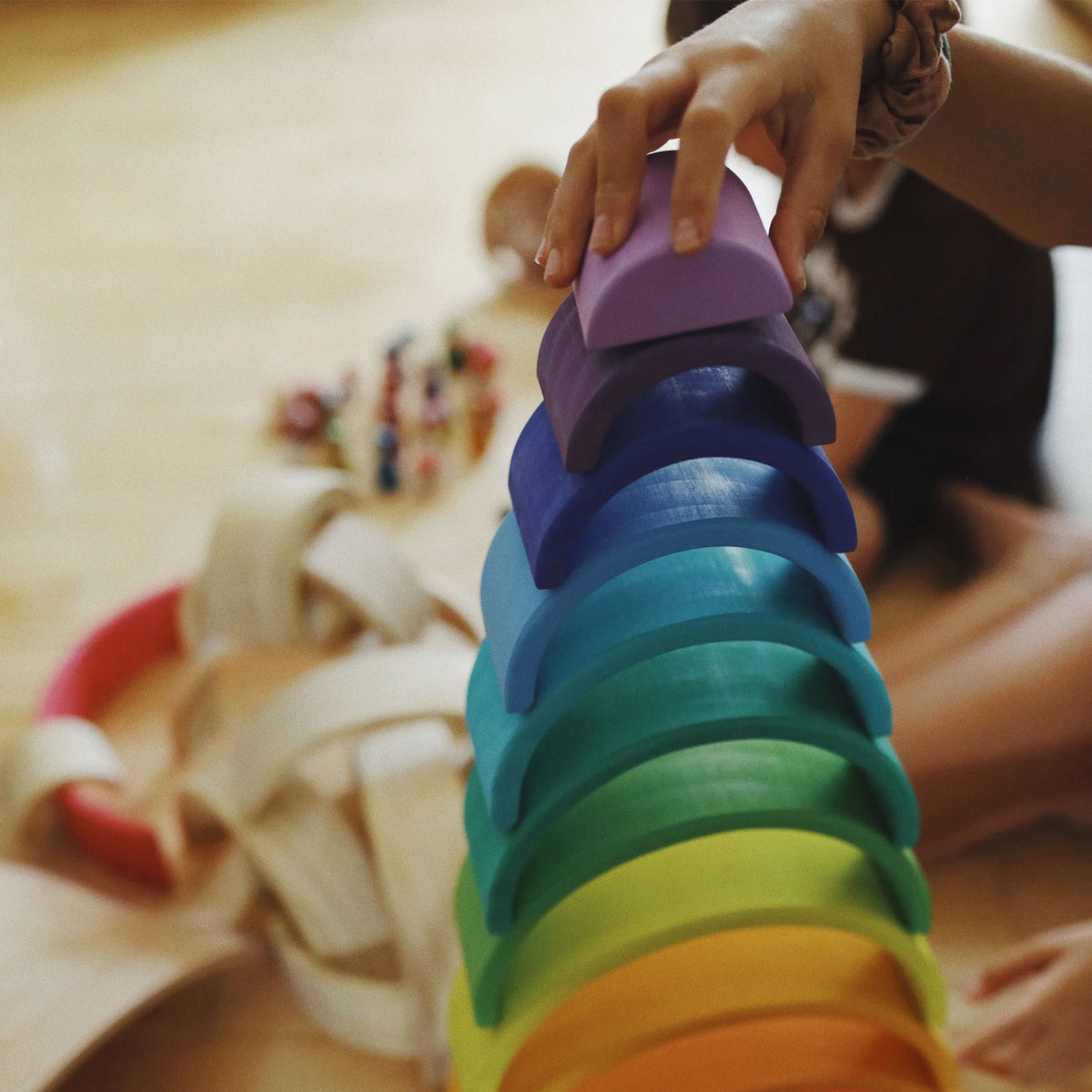 Kinderfeets 12 Large Stackable Wooden Arches Play Toy for Toddlers, Rainbow - VMInnovations