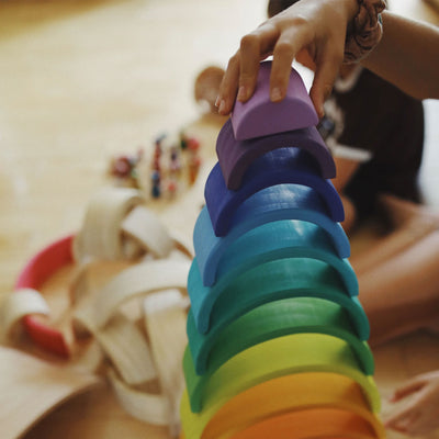 Kinderfeets 12 Large Stackable Wooden Arches Play Toy for Toddlers, Rainbow - VMInnovations