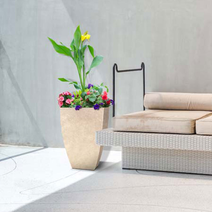 Southern Patio Newland 21 Inch Square Outdoor Porch Patio Resin Planter, Bone - VMInnovations