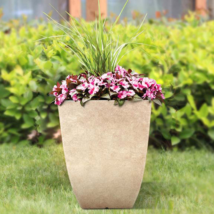 Southern Patio Newland 21 Inch Square Outdoor Porch Patio Resin Planter, Bone - VMInnovations