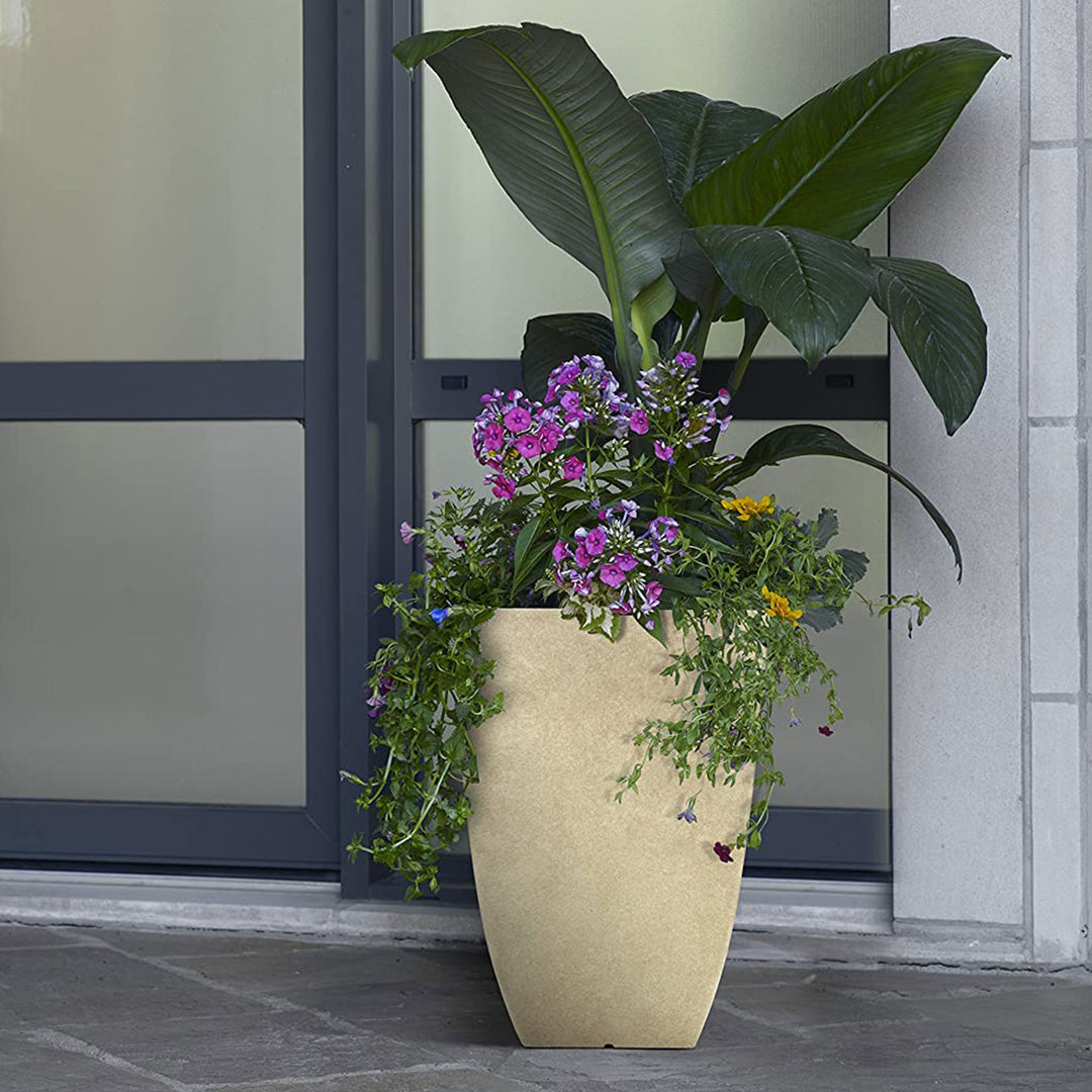 Southern Patio Newland 21 Inch Square Outdoor Porch Patio Resin Planter, Bone - VMInnovations