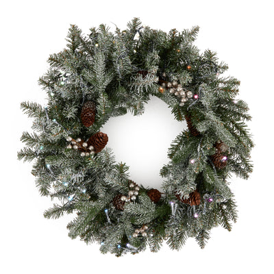 National Tree Company Snowy Morgan Spruce 24" Prelit Twinkly Christmas Wreath