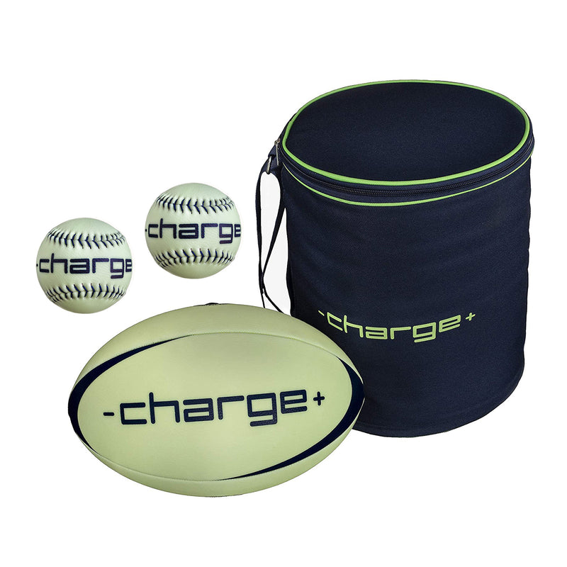 Chargeball Glow In The Dark Rugby PRO Kit w/ Bag & Regulation Baseball, 2 Pack