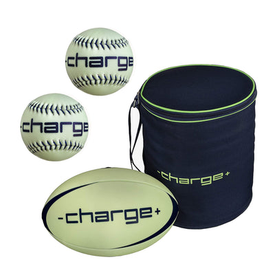 Chargeball Glow In The Dark Rugby Ball PRO Kit w/ Bag & 12 Inch Softball, 2 Pack - VMInnovations