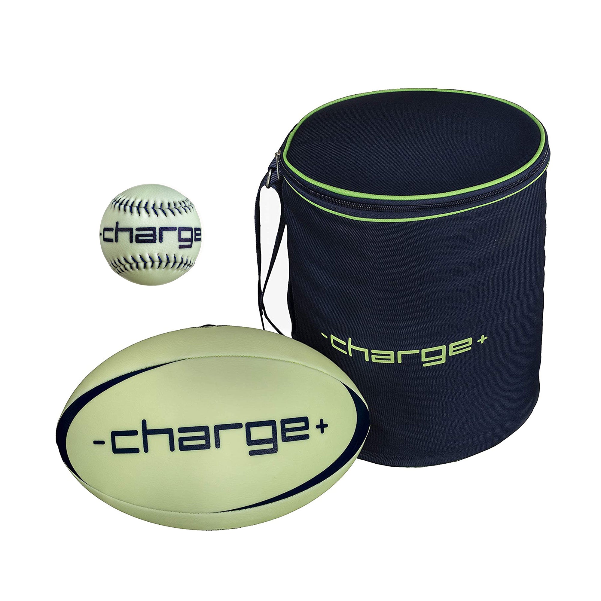 Chargeball Glow In The Dark Rugby Ball PRO Kit w/ Bag & Regulation Size Baseball - VMInnovations