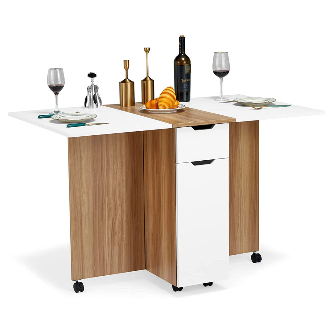 JOMEED Folding Dining Table with Drawer & 2-Layer Storage Shelf,White(For Parts) - VMInnovations
