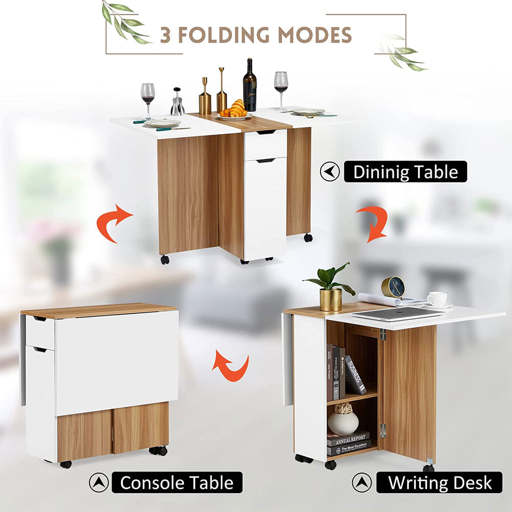 JOMEED Folding Dining Table with Drawer & 2-Layer Storage Shelf,White(For Parts) - VMInnovations