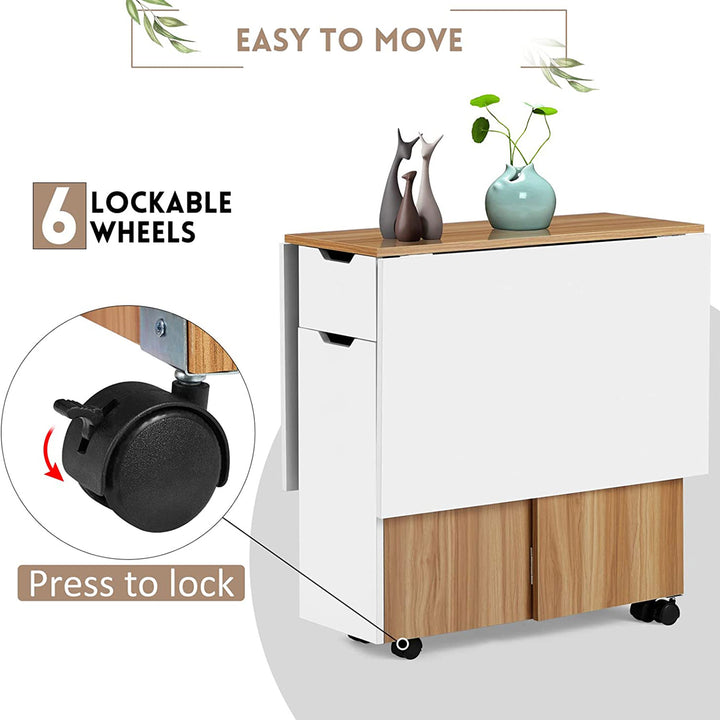 JOMEED Folding Dining Table with Drawer & 2-Layer Storage Shelf,White(For Parts) - VMInnovations