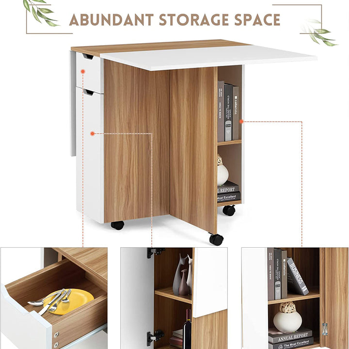 JOMEED Folding Dining Kitchen Table with Drawer and 2-Layer Storage Shelf (Used) - VMInnovations