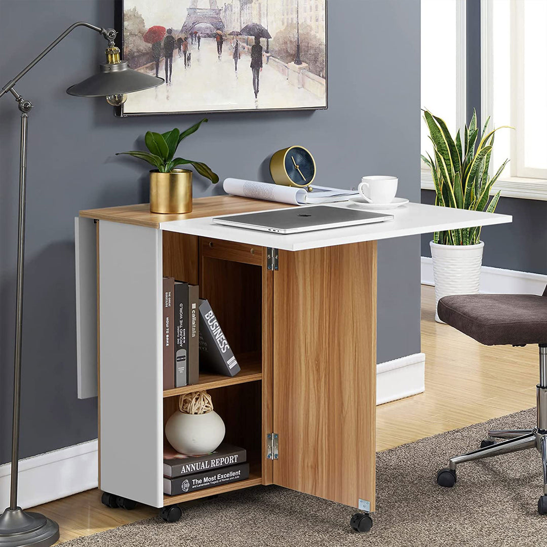 JOMEED Folding Dining Table with Drawer & 2-Layer Storage Shelf,White(For Parts) - VMInnovations