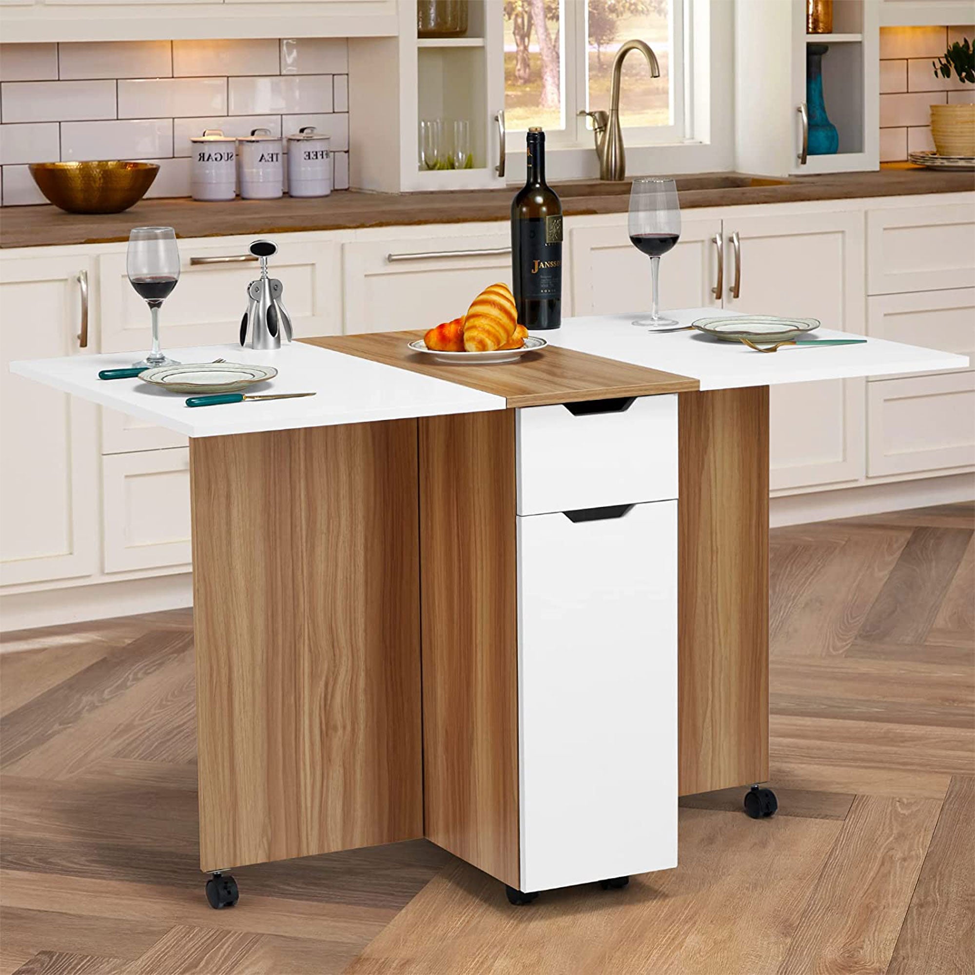 JOMEED Folding Dining Kitchen Table w/ Drawer & 2-Layer Storage Shelf (Open Box) - VMInnovations